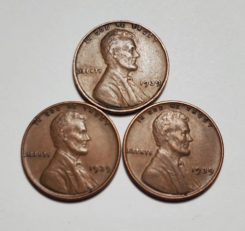 3 X 1939 P LINCOLN WHEAT PENNY 3 COIN SET #P3587