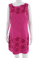 Laundry by Shelli Segal Women Pink Floral Linen Shift Dress Sleeveless Size 10