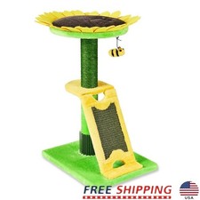 2-Level Cat Scratching Post Perch Sunflower Sisal W/ Bee Toy Sturdy Base New