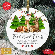 Personalized Our First Christmas As A Family of Four Ornament, Deer Family of...