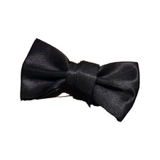Black Satin Men's Bow Tie Solid Classic Clip-On Adjustable Formal Accessory