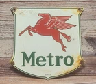 Vintage Mobil Metro Pegasus Porcelain Metal Sign - Texlite Dallas