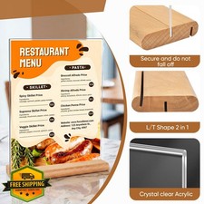 Acrylic Sign Holder 8.5x11 Wood Base Tabletop Display Stand 3 Pack