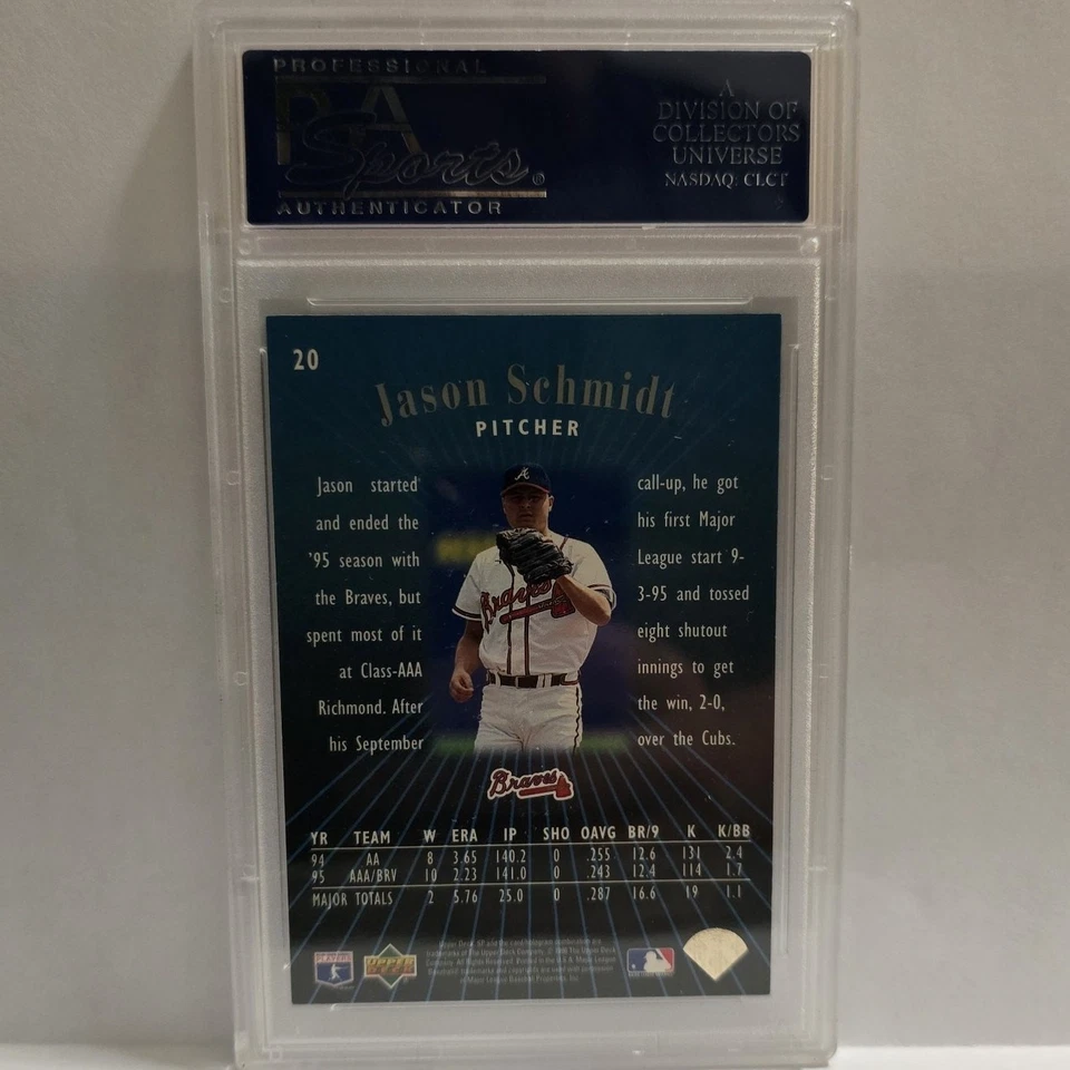 1996 Upper Deck SP Premier Prospects Jason Schmidt #20 Atlanta Braves PSA MT8 B1 Foto 2 de 2