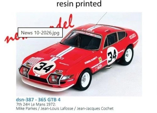 Trophy DSN387 Ferrari 365 GTB 4 Filipinetti 7th 24h Le Mans 1972 No.34 Park 1/43