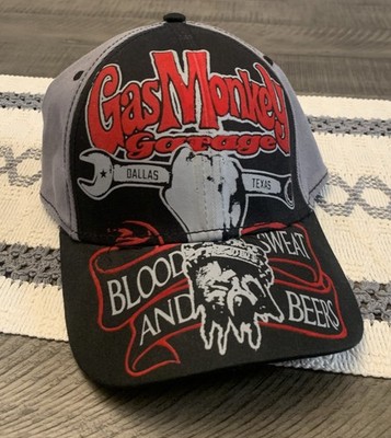 Gas Monkey Garage Hat Black Gray Red Fast N Loud Blood Beers Mechanic Biker Punk