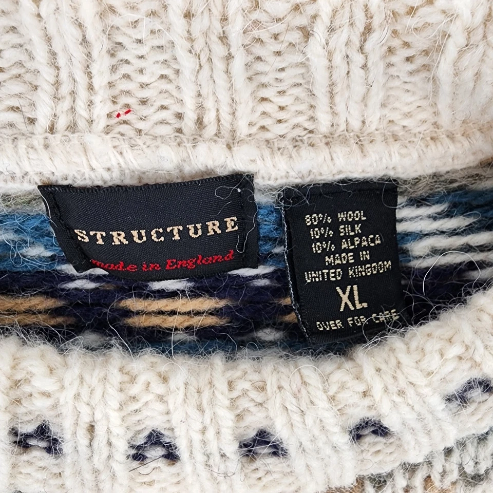 STRUCTURE Sweater Vintage Wool Silk Alpaca XL Fair Isle Nordic ~ made in England - Image 4 of 4