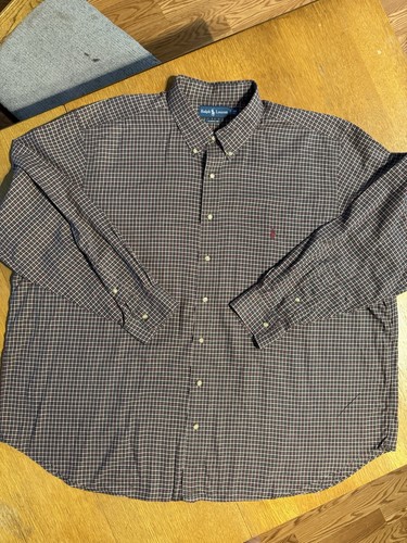 VTG Polo Ralph Lauren Shirt Mens 3XB Green Red Plaid Button Up Tartan Twill EUC - Picture 2 of 8