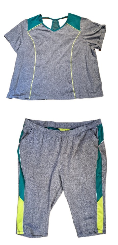 Women’s Size 3X 2 Piece Cotton Activewear Set Short Sleeve Top & Capri Pants EUC