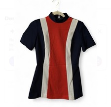 Jeri Ann Vintage 1960/70 Mod Polyester Top With Red, White  Blue
