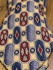 HENRY GRETHEL Creamy Yellow Red Blue Geometric 100 Silk Tie Made in USA Italian