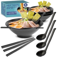 HEFTMAN Japanese Ramen Bowl Matte Black Microwave Safe Plastic 1000ml Set of 4