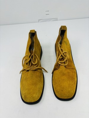 Geoffrey cardin camel Brown Suede Leather Flat Lace-Up Square Toe Ankle Booties.