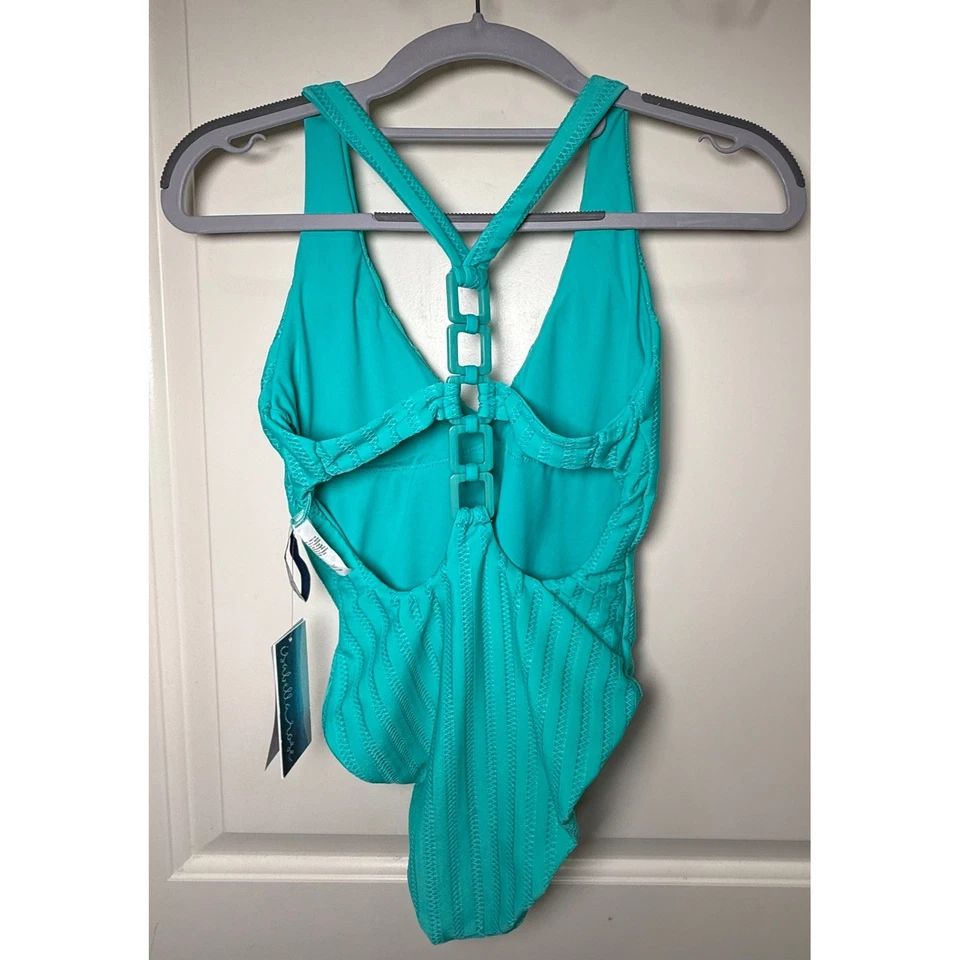 Traje de baño Isabella Rose Lagoon verde azulado de una pieza S nuevo con etiquetas traje de baño de resort recortado trasero Foto 4 de 4