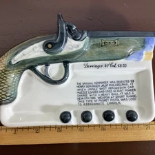 Vintage Ashtray~ Derringer .41 Cal. 1850 Gun Ceramic Ashtray~ Trinket Holder 7”