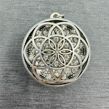 Silver Tone Rhinestone Flower of Life Pendant Sacred Geometry Statement Gift