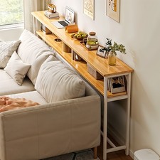 Narrow Entryway Console Table, 2 Tiers Storage Table with Shelf for Small Sofa 