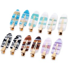 No Crease Creaseless No Bend Hair Clips For Styling Non Slip 12P-Blue khaki