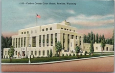 RAWLINS, Wyoming Postcard "Carbon County Court House" / Sanborn Linen c1940
