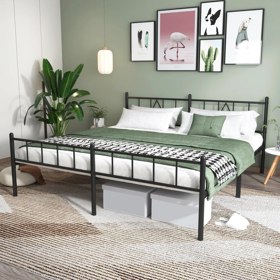 Marcos de cama king size de 14 pulgadas con cabecero/piel de cama, almacenamiento debajo de la cama, str... Foto 2 de 4