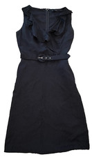 Banana Republic Navy Blue Ruffle V-Neck Sleeveless Dress Removable Belt Mini 0
