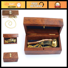 Solid Brass & Copper 5" Boatswain Whistle with Chain & Rosewood Box - Nautical G