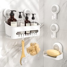 4 Pack Shower Caddy Set - Suction Cup Shower Shelf Soap Dish Hooks - 1 Sec In...