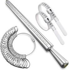 4Pc Ring Sizer Tool Set Jewelry Measuring Gauge Mandrel Finger Sizing Kit Silver