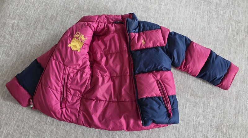 3T Ralph Lauren Girls Down Waterfowl Feather Stripe Pink Puffer Reversible 