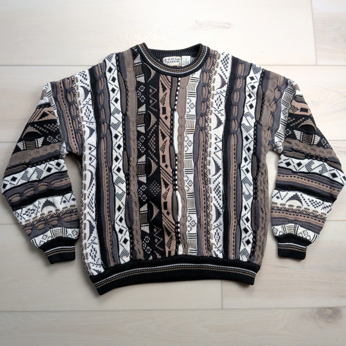 Vintage 1990s Cotton Traders Multicolor Coogi Type Textured 3D