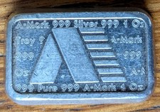 A-Mark Brick (Type-2), 1 oz Silver Bar, Vintage 1981 USVI Ingot Company B