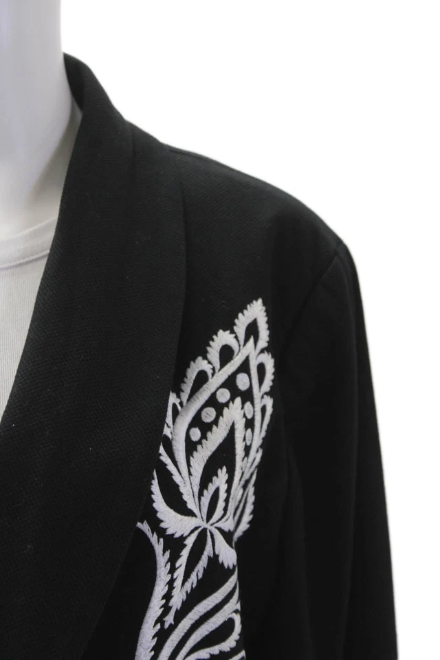 Blusa floral de manga larga de algodón negra talla L Bob Mackie para mujer Foto 2 de 4