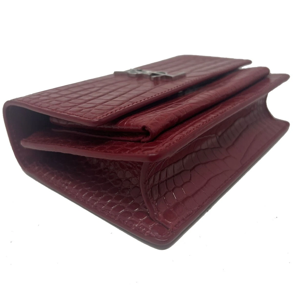 SAINT LAURENT (YSL) Portafoglio YSL Sunset Chain in pelle di coccodrillo goffrata con tracolla catena