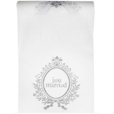 (1,60€/m) Tischläufer "Just Married" 5m x 30cm in weiß -Hochzeit,Tischdecke