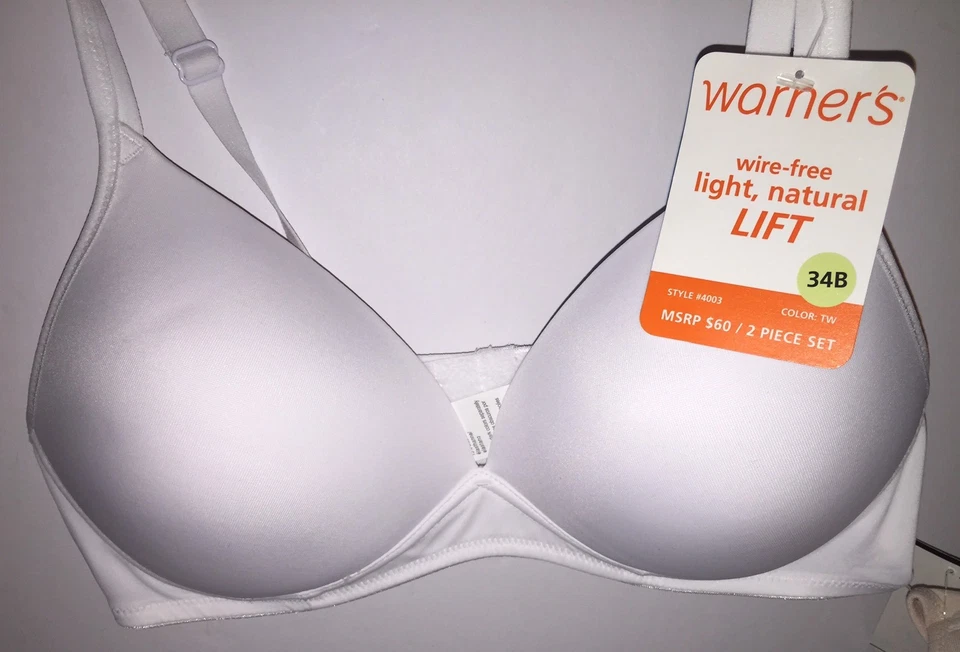 Sujetadores de elevación naturales ligeros sin cables Two WARNERS 4003 blanco/marfil nuevos con etiquetas $60 venta al por menor Foto 4 de 4