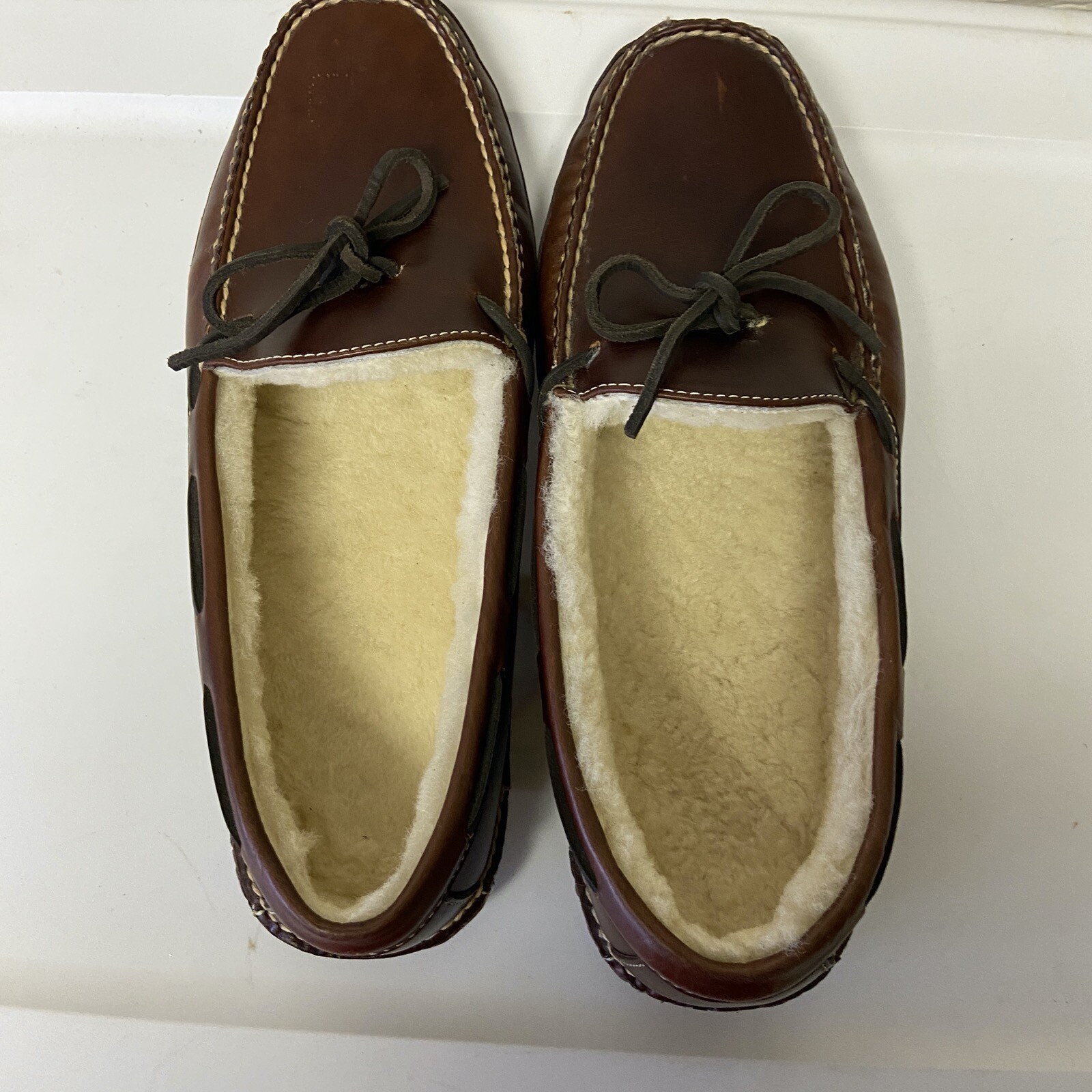LL Bean Men's Leather DoubleSole Slippers, ShearlingLined eBay