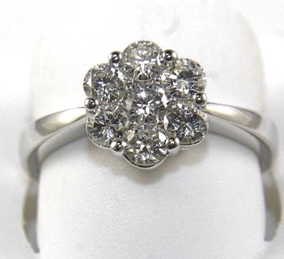 Natural Round Diamond Cluster Stone Lady's Ring 14k White Gold