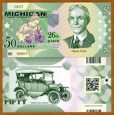 Usa States Michigan 50 Polymer Nd 2017 Unc Henry Ford Model T