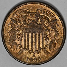 1864 2 cent piece large motto, with uncirculated details