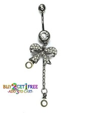 14G BOW CLEAR BELLY NAVEL RING CZ Jewelry Surgical Barbell Body Piercing 9012 3