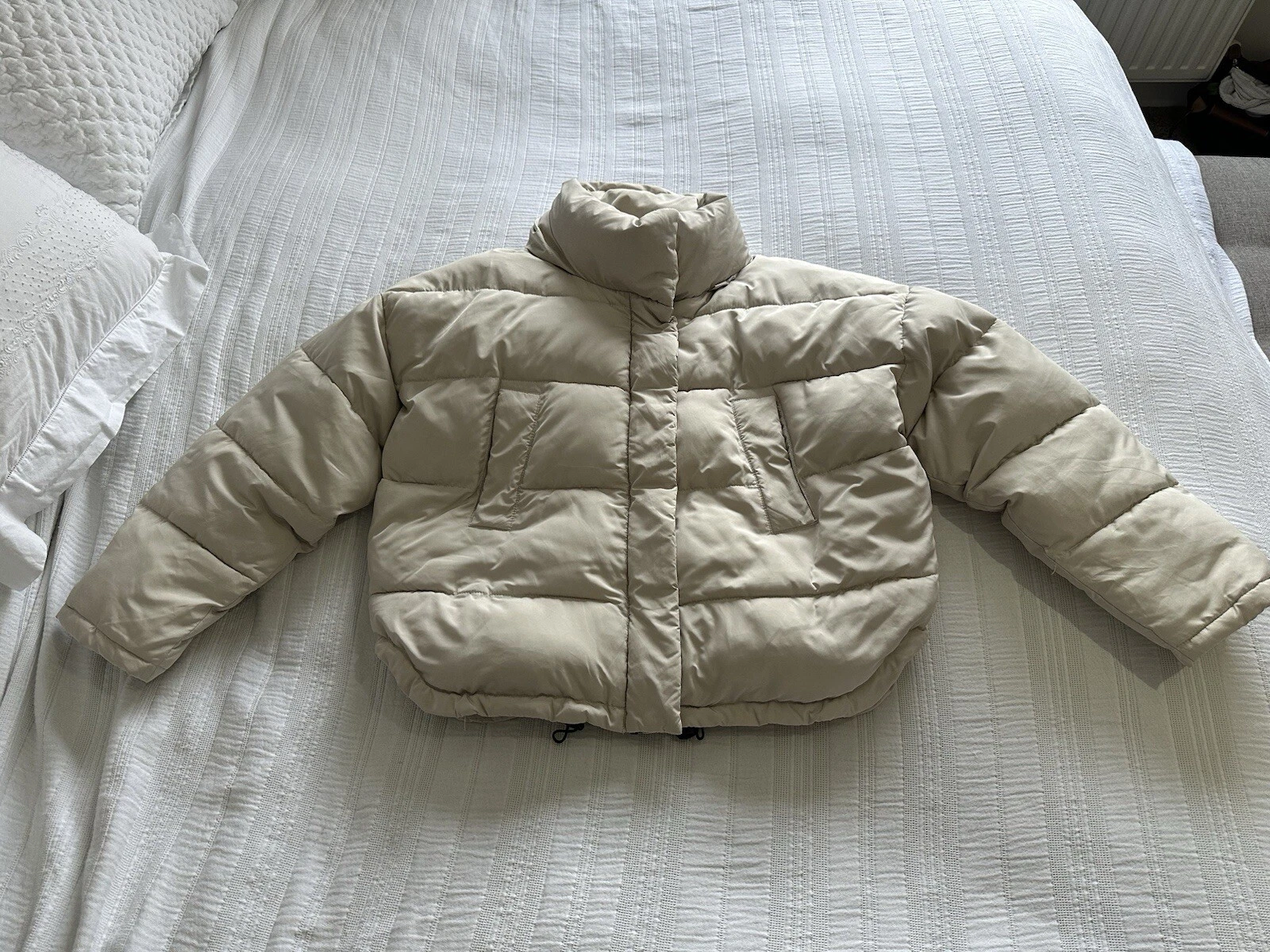 OFF WHITE Cappotto giacca imbottito Urban Outfitters bianco sporco taglia L tasche puffer