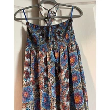 Sans Souci Floral Maxi Dress M Halter Smocked Flowy Summer Beach Boho Multicolor