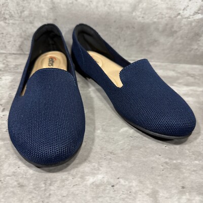 Veittes Blue Knit Slip On Flats Lightweight Navy Women's Shoes Size 8