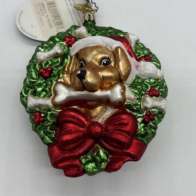Christopher Radko  Wreath N Rover  Puppy Ornament ~ W/ Original Tag ~ Very Rare