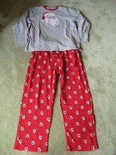 PajamaGram Men's Large Two Piece Santa Claus Pajama Set Gray Top Red Bottom