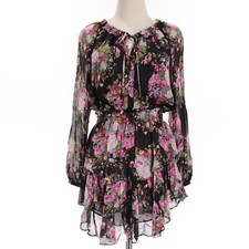 LoveShackFancy NWT Popover Sheer Long Sleeve Dress Size M Dark Blue/Multi Floral