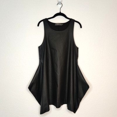 Maria Calderara Faux Leather Sculptured Tank Dress SZ 2 Goth Bat Wing Lagenlook