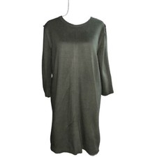 Zara Dark Pine Green Sweatshirt Dress Size Medium Raw Hem Minimalist Straight