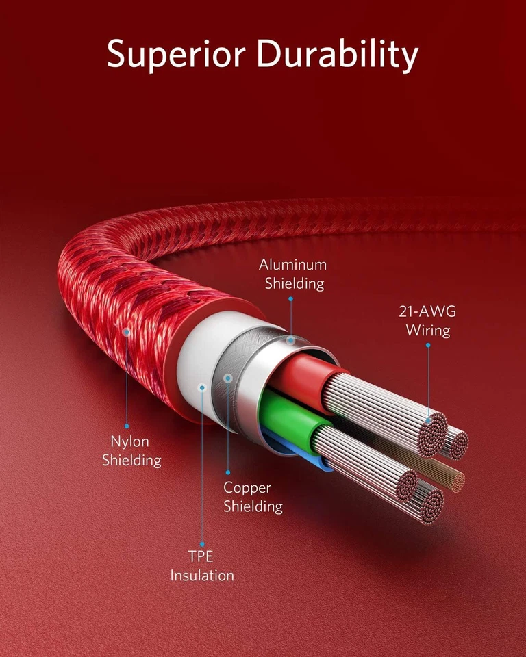 Anker New Nylon USB-C to Lightning Charging Cord for 6ft, MFi Certified, Red - Image 3 of 4