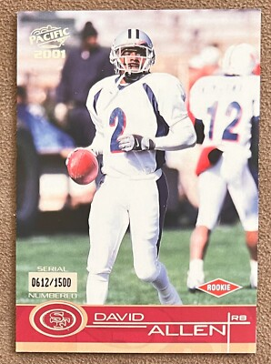 #ad David Allen 2001 Pacific Rookie #523 1500 San Francisco 49ers Numbered RC Card $2.49